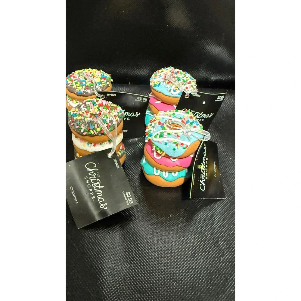 The Christmas Shoppe Donut Stack Ornaments Set of 4 Sprinkles 5973623 New